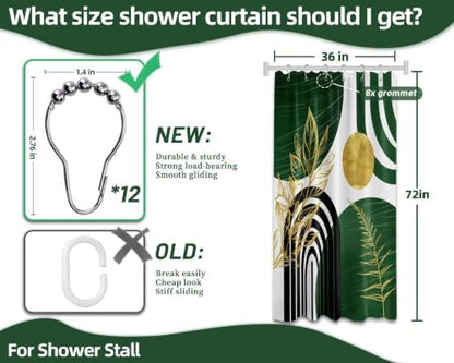 Olive Green and Gold Stall Shower Curtain, 36X72 in Narrow Small