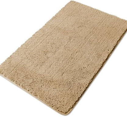 Yeaban Chenille Beige Bathroom Rug 30"x50",Non-Slip Rubber Backing