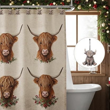 Roowest 12 Pcs Highland Cow Shower Curtain Hooks, Stainless Steel Hangers