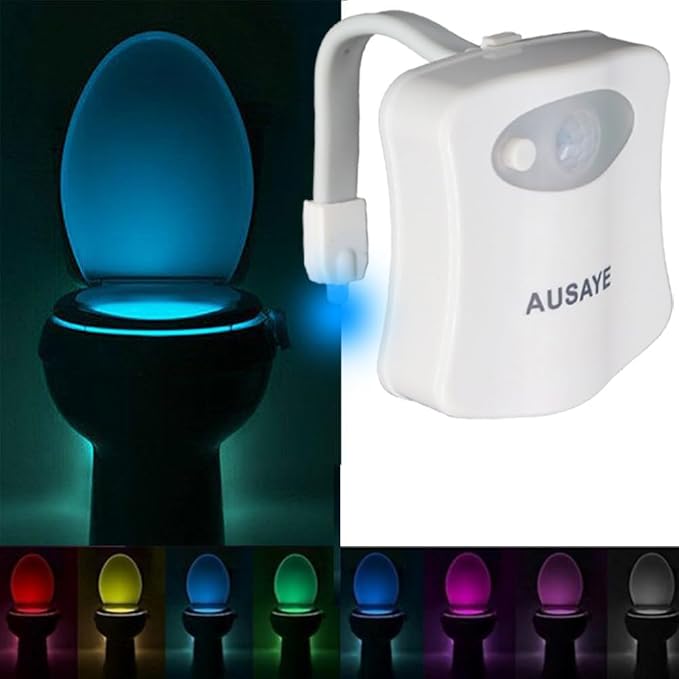 AUSAYE Toilet Night Light, Motion Sensor Lamp 8 Color Changing LED Toilet Bowl Night Light -Funny Unique Christmas Gifts for Mom Him Men Her Kids Stocking Stuffers