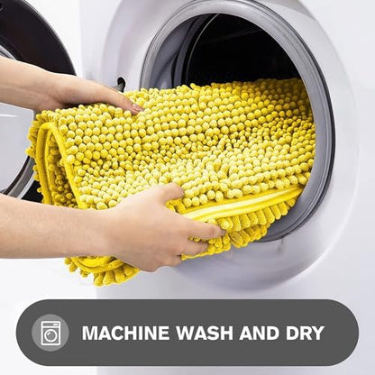 Yellow Bathroom Rug – Absorbent and Washable Bath Mat, Non-Slip, Thick Soft Chenille Bath Rugs for Bathroom Floor, Shower, Sink - 24" x 36"