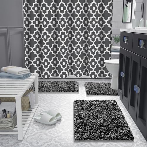 Yimobra Bath Rugs for Bathroom 32X20, Ultra Soft and Water Absorbent Bath Mats, Non Slip Plush Shower Rugs, Microfiber Thick Matts for Bathroom Floor/Tub, Machine Washable, Home Decor, Black and White