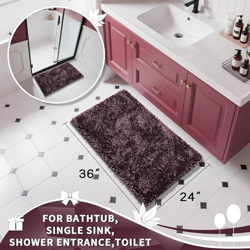 Yimobra Large Bathroom Rug Non Slip 36x24 Inch, Extra Thick Soft Absorbent Chenille Bath Mat, Machine Washable Bath Rugs for Bathroom Floor, Tub and Shower, Home Decor Accessories, Purple Grey