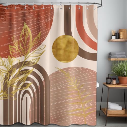 Burnt Orange Shower Curtain, 72x72 in, Mid Century Modern MCM