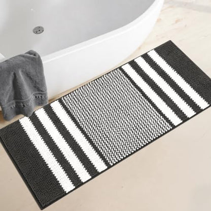 BSICPRO Large Bathroom Rugs Runner, 20x47 Chenille Bath Mats, Dark Grey
