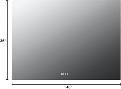 Keonjinn 48 x 36 Inch Backlit Mirror for Bathroom, Anti-Fog Led Mirror, CRI90+ HD Tempered Glass, Stepless Dimmable Lighted Mirror, High Lumen, UL Listed, Waterproof, Horizontal/Vertical