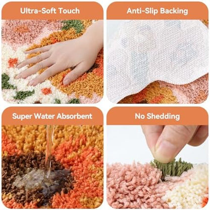 TRUEDAYS Floral Bath Mat, Cute Bath Mat for Bathroom, 32'' x 20'', Orange