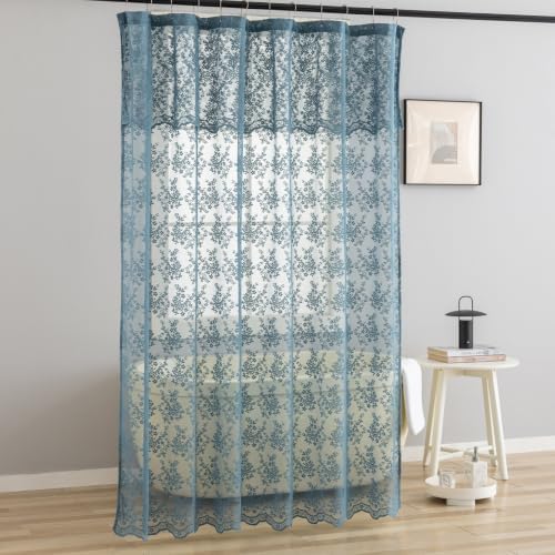 Slate Blue Lace Shower Curtain 72x84 Inch, Extra Long 84 Inches Long