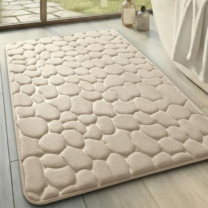 YIHOUSE Memory Foam Bath Mat Cobblestone Bathroom Rugs Super Water Absorbent Bath Mats for Bathroom Machine Washable Bath Rugs(20x32,Khaki)