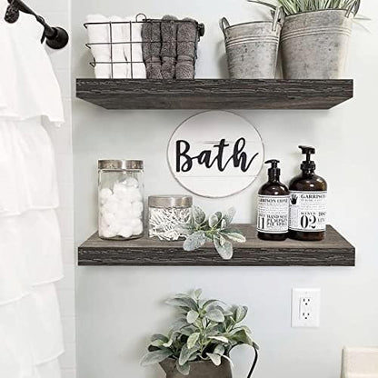 QEEIG Floating Shelves for Wall 23.6" Long - Wall Mounted Shelf Bathroom Kitchen Living Room Bedroom Farmhouse Home Decor Display Bookshelf Large 23.6 x 9.3 inch Set of 2, Grey (008-60GY)