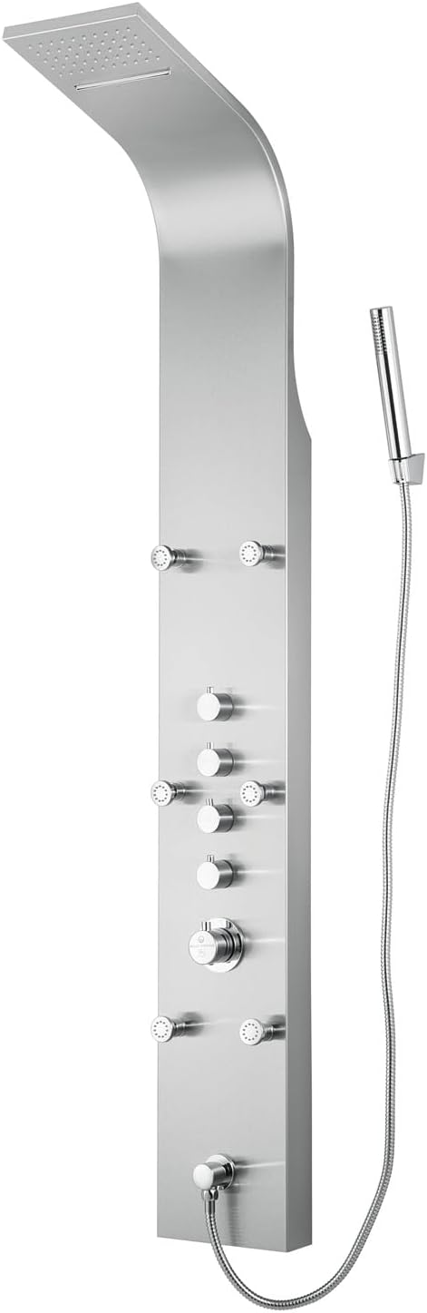 Blue Ocean ™ 64.5” Stainless Steel SPS8879 Thermostatic Shower Panel Tower with Rainfall Shower Head, Body Nozzles, and Handheld Shower Head, Shower Column