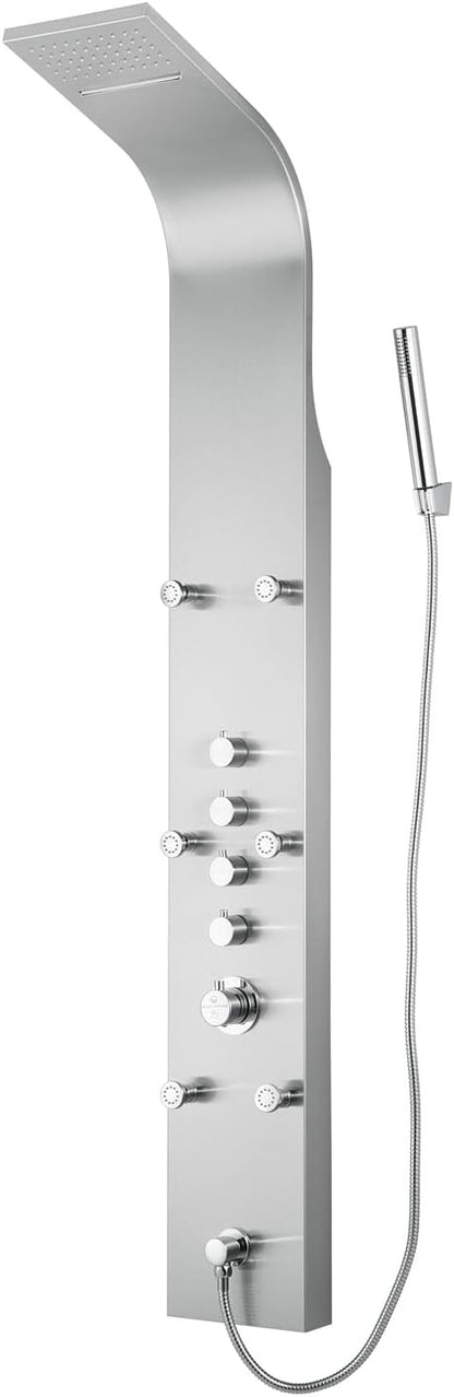 Blue Ocean ™ 64.5” Stainless Steel SPS8879 Thermostatic Shower Panel Tower with Rainfall Shower Head, Body Nozzles, and Handheld Shower Head, Shower Column