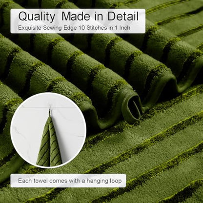 4 Piece Dark Green Cabana Stripe Large Bath Towels Oversized Bath Sheet Super Soft Breathable Jumbo Bathroom Towels Highly Absorbent Shower Towel Quick Dry Beach Chair Towel Spa Gym Hotel Towel Set