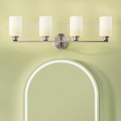 Kichler Gioe 32.25" 4-Light Vanity Light with Opal Glass in Brushed Nickel, Damp Rated, for Bathroom, Powder Room, Over a Mirror, (32.25" W x 10.5" H), 55227NI