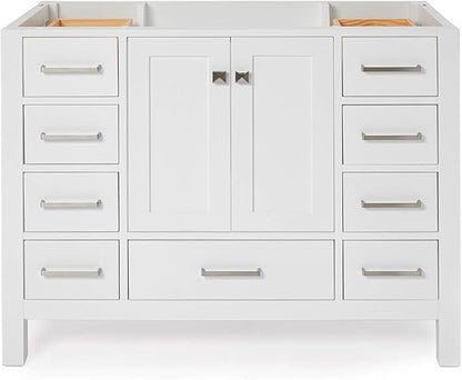 ARIEL Cambridge 42-inch Bathroom Vanity Base Cabinet,Solid Wood, 2 Soft Closing Doors, 9 Dovetail Drawers, White