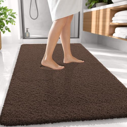 OLANLY Microfiber Large Bathroom Rugs 59x35, Soft Absorbent Bath Mat, Brown
