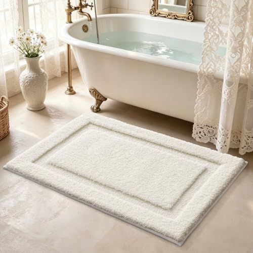LUMI Bathroom Rugs Soft Absorbent, Non Slip Bath Mat 24x43, Ivory White