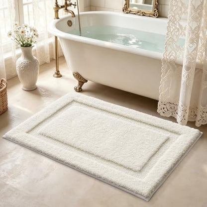LUMI Bathroom Rugs Soft Absorbent, Non Slip Bath Mat 24x43, Ivory White