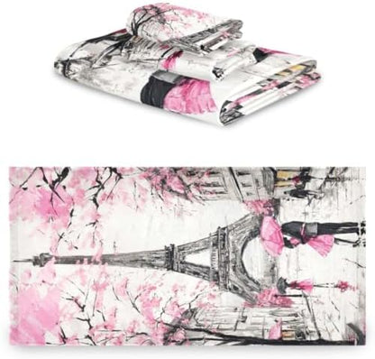 Naanle Stylish Romantic Street View of Paris Eiffel Tower Soft Luxury Decorative 3 Pieces Set Towels, 1 Bath Towel+1 Hand Towel+1 Washcloth, Multipurpose for Bathroom, Hotel, Gym, Spa and Beach