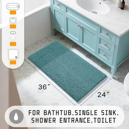 Yimobra Large Bathroom Rugs 36"x24", Non Slip Bath Mat for Tub, Shaggy Rug Floor Carpet, Extra Soft Super Absorbent Quick Dry, Machine Washable,Teal Blue