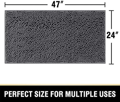 H.VERSAILTEX Bathroom Rugs for Bathroom Non Slip Luxury Chenille Runner Rug 24x47 Extra Soft and Absorbent Shaggy Rugs Washable Dry Fast Area Carpet Mats for Bath Room, Tub - Grey