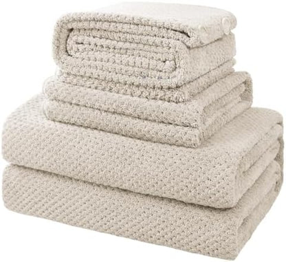 35X70 Inches Extra Large Bath Towels Sets of 4-Piece Bathroom Towel Set(1 Bath Towel, 1 Hair Towel, 1 Hand Towel, 1 Washcloth) Microfiber Shower Towels for Women Daily Use (Khaki, 4 Piece)