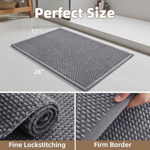 PADOOR-Bath Mat-Super Absorbent Chenille Bathroom Mats-Rubber Backed Bath Mats for Bathroom Non Slip, Easy Clean Bathroom Rugs Front of Bathtub,Shower Room,Sink-17×28, Grey&Darkgrey