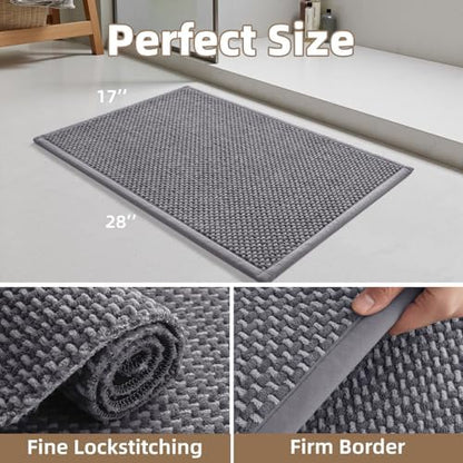 PADOOR-Bath Mat-Super Absorbent Chenille Bathroom Mats-Rubber Backed Bath Mats for Bathroom Non Slip, Easy Clean Bathroom Rugs Front of Bathtub,Shower Room,Sink-17×28, Grey&Darkgrey