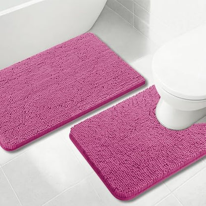 Valentine's Day Bathroom Mat Bathroom Rugs Chenille, Extra Thick and Absorbent, Non-Slip, Machine Washable, Dry Quckily, Soft Cozy Plush, Used Under Shower Bathtub and Sink, Hot Pink