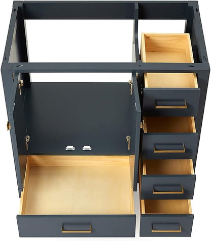 ARIEL Cambridge 36-inch Bathroom Vanity Base Cabinet,Solid Wood, 2 Soft Closing Doors, 5 Dovetail Drawers, Midnight Blue