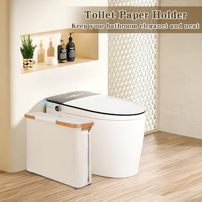 Toilet Paper Storage Basket with Lid - The Ultimate Bathroom Organizer, Free Standing Toilet Paper Holder for Up to 9 Mega Rolls, Toilet Tissue Storage Bin with Handle for RV Closet, Beige