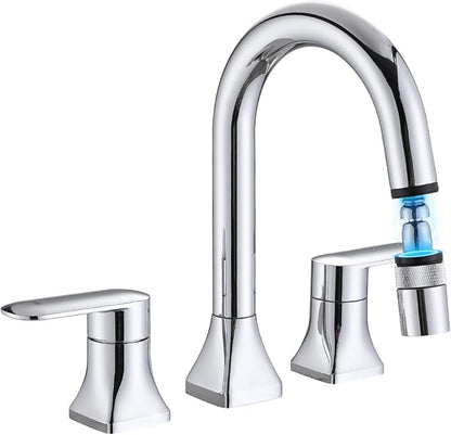 Bathroom Faucet 3 Hole with Pull Out Sprayer, 8 Inch Widespread Bathroom Faucet, Magnetic Pull Out Faucet for Easy to Use, Chrome (with Pop-up Drain)