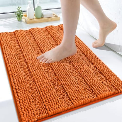 Grandaily Chenille Striped Bathroom Rugs 24x16, Extra Thick and Soft Absorbent Bath Mats, Rubber Backing, Plush Shaggy Shower Carpet, Machine Wash Dry, Bath Rug for Bathroom, Clay