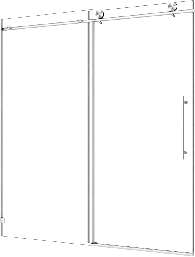 Single Sliding Shower Door,49"-54" W x 76" H Frameless Shower Door with 5/16" (8mm) Thick SGCC Tempered Glass W/Adjustable Soft Closing,Bathroom Glass Door for Spa（Brushed Nickel ）