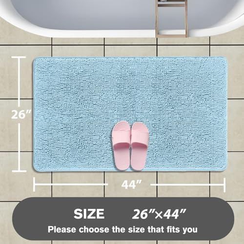 Light Blue Bathroom Rugs – Absorbent and Washable Bath Mat, Non-Slip, Thick Soft Chenille Bath Rugs for Bathroom Floor, Shower, Sink - 26" x 44"