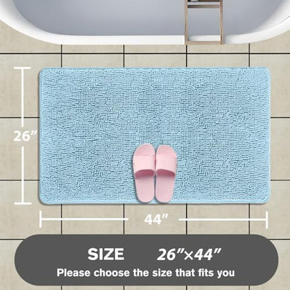 Light Blue Bathroom Rugs – Absorbent and Washable Bath Mat, Non-Slip, Thick Soft Chenille Bath Rugs for Bathroom Floor, Shower, Sink - 26" x 44"