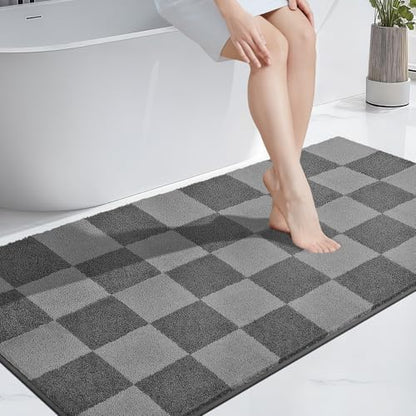PURRUGS Bathroom Rug Non-Slip Machine Washable 30" x 60", Super Absorbent and Quick-Dry Bath Mat, Extra Soft and Plush Bath Rug for Shower, Bathtub and Sink, Grey & Dark Grey