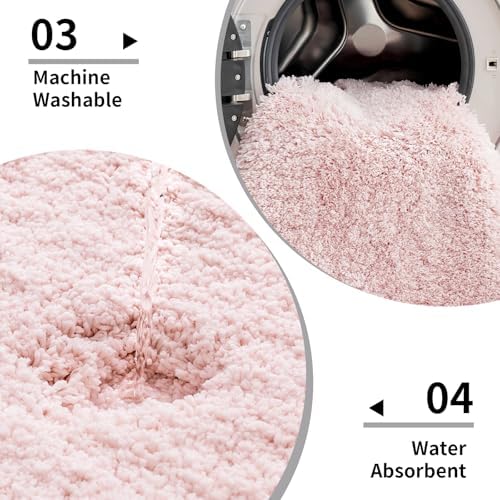 Disolla Toilet Rug 22x24 Non Slip Fluffy Toilet Floor Mat U Shaped Washable Bathroom Contour Rug for Toilet Absorbent Thick Toilet Carpet, Sakura Pink