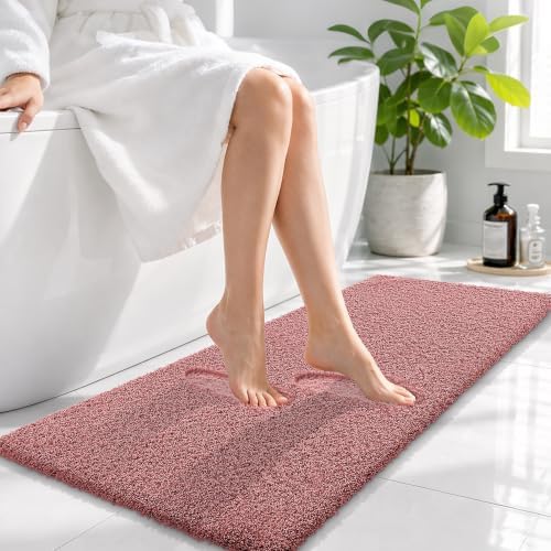 OLANLY Microfiber Bathroom Runner Rugs 47x17, Soft Bath Mat, Deep Rose