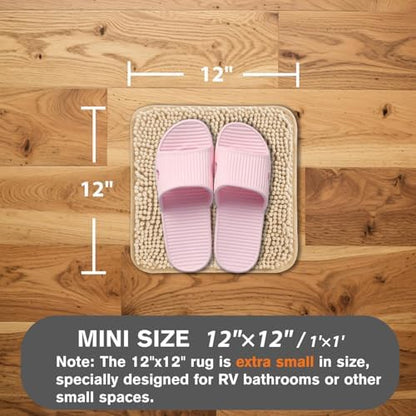 Small Bathroom Rug 12"x12" – Washable and Absorbent Mini Bath Mat, Non Slip, Thick Soft Chenille Bath Rugs for Bathroom, Shower, Locker Rug(Ivory Cream)