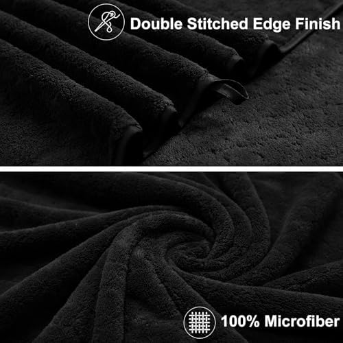 Luxury Bath Towels Set - 12 Piece (4 Large Bath Towels,4 Hand Towels,4 Washcloths), 100% Microfiber,Extra Absorbent Super Soft & Quick Dry,Complete Family Pack for Bathroom Gym Pool,Black