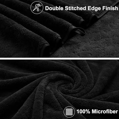 Luxury Bath Towels Set - 12 Piece (4 Large Bath Towels,4 Hand Towels,4 Washcloths), 100% Microfiber,Extra Absorbent Super Soft & Quick Dry,Complete Family Pack for Bathroom Gym Pool,Black