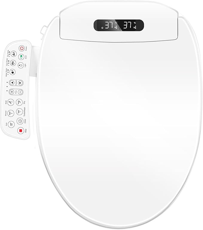 Electric Bidet Toilet Seat Elongated with Heated Seat, Warm Air Dryer, Endless Warm Water, Oscillating and Pulsating Spray Wash, Stainless Steel Self-Clean Nozzle (Bidet Toilet Seat Elongated 2)