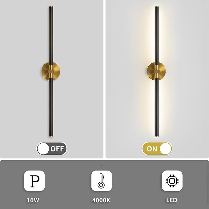 31" Modern Bathroom Vanity Light, Black and Gold Bathroom Light Fixture | Upgraded Bright 18W, 4000K, 360° Rotatable, CRI 90+, Brushed Gold Vanity Lights, LED Bathroom Lighting Fixtures over Mirror