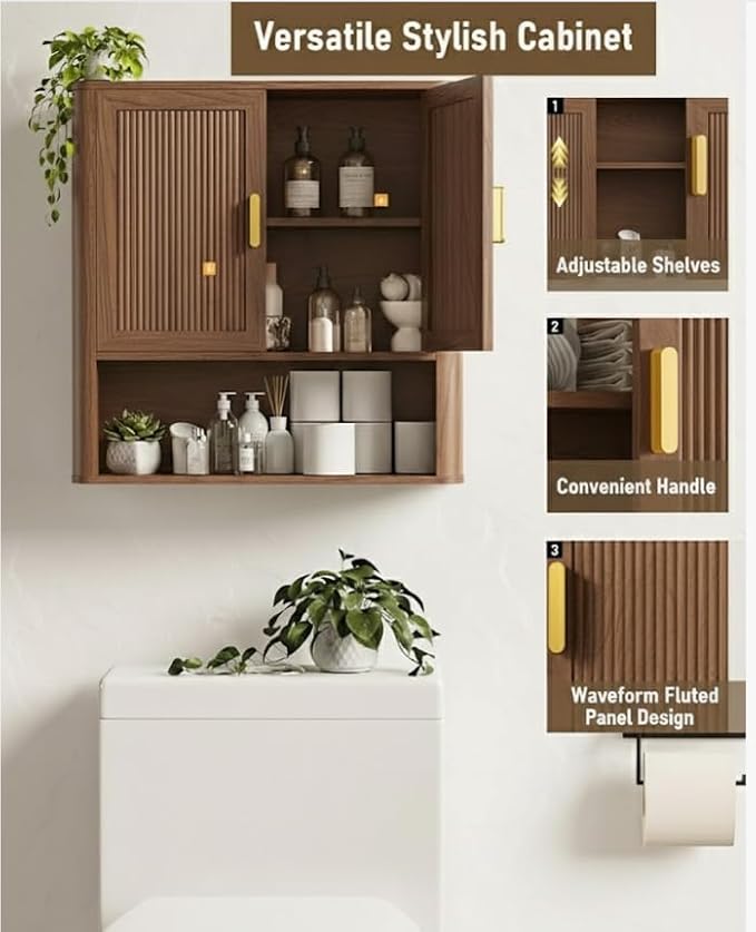 Bathroom Storage Cabinet, Medicine Cabinet with Adjustable Wood Shelf & Doors, Over The Toilet Storage Cabinet for Laundry Room & Kitchen & Living Room (Walnut)