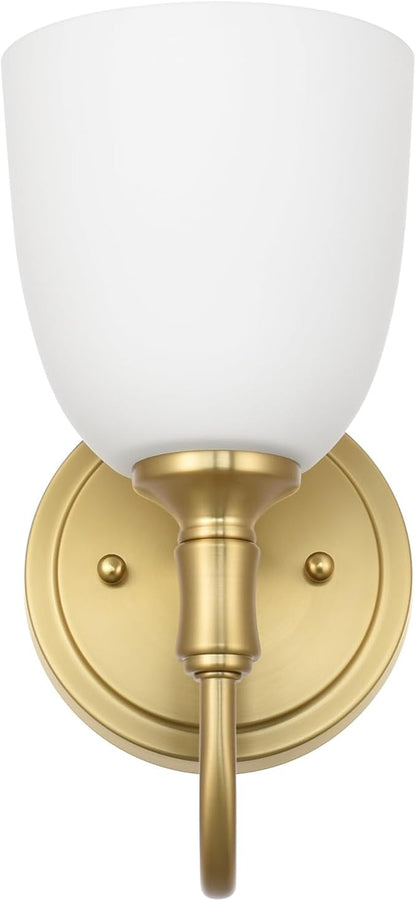 Gold Vintage Traditional 1-Light Indoor Wall Sconce with Frosted Glass Bathroom Bedroom Hallway, 10.6" H x 5.3" W, Aged Brass