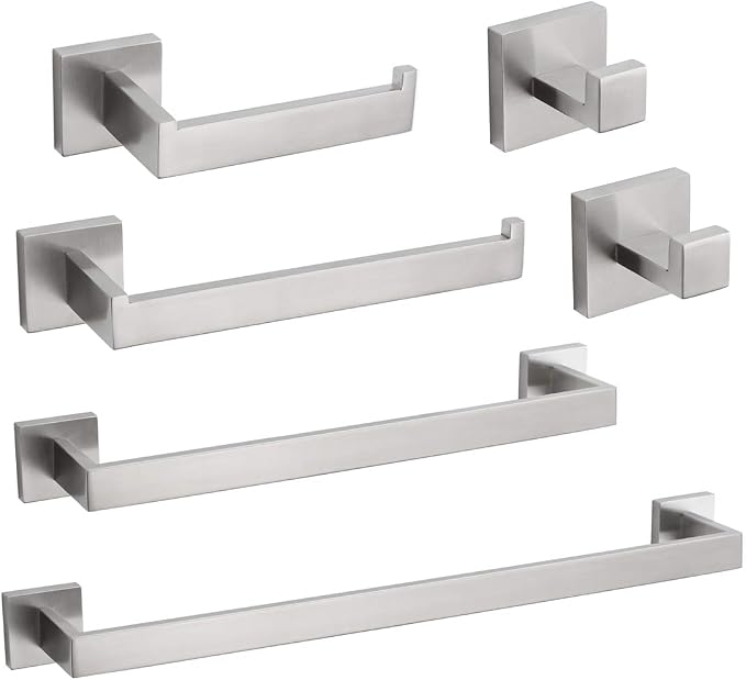 Premium Stainless Steel 6 Pieces Bathroom Hardware Set Wall Mounted Bathroom Accessories Kit Modern Towel Bar Set - 20 Inches and 23.6 Inches, Brushed