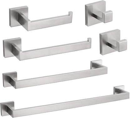 Premium Stainless Steel 6 Pieces Bathroom Hardware Set Wall Mounted Bathroom Accessories Kit Modern Towel Bar Set - 20 Inches and 23.6 Inches, Brushed