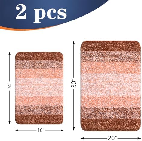OLANLY Micorfiber Bathroom Rug Set 2 Piece, 30"x20"+24"x16"