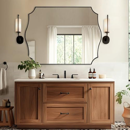 ANDY STAR 36"x48" Large Bathroom Mirror, Black Vanity Mirror for Bathroom Sink, Scalloped Mirror in Premium Stainless Steel Thin Frame, Elegant Curved Scallop Design, Ideal for Home Remodel